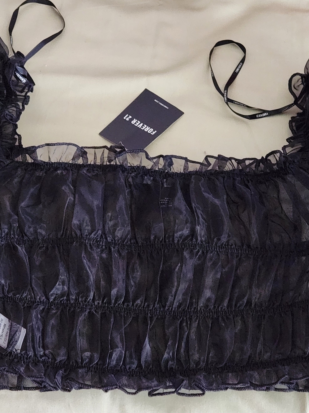 Forever 21 Sheer Ruffled Crop Top - Black